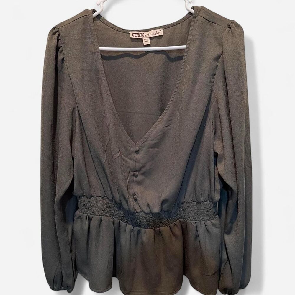 Unbranded Women's Grey and Green Blouse